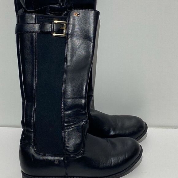 Tommy Hilfiger Women's Black Ella Chelsea Side Zip Buckle Riding Boots Size 4 - Picture 1 of 12